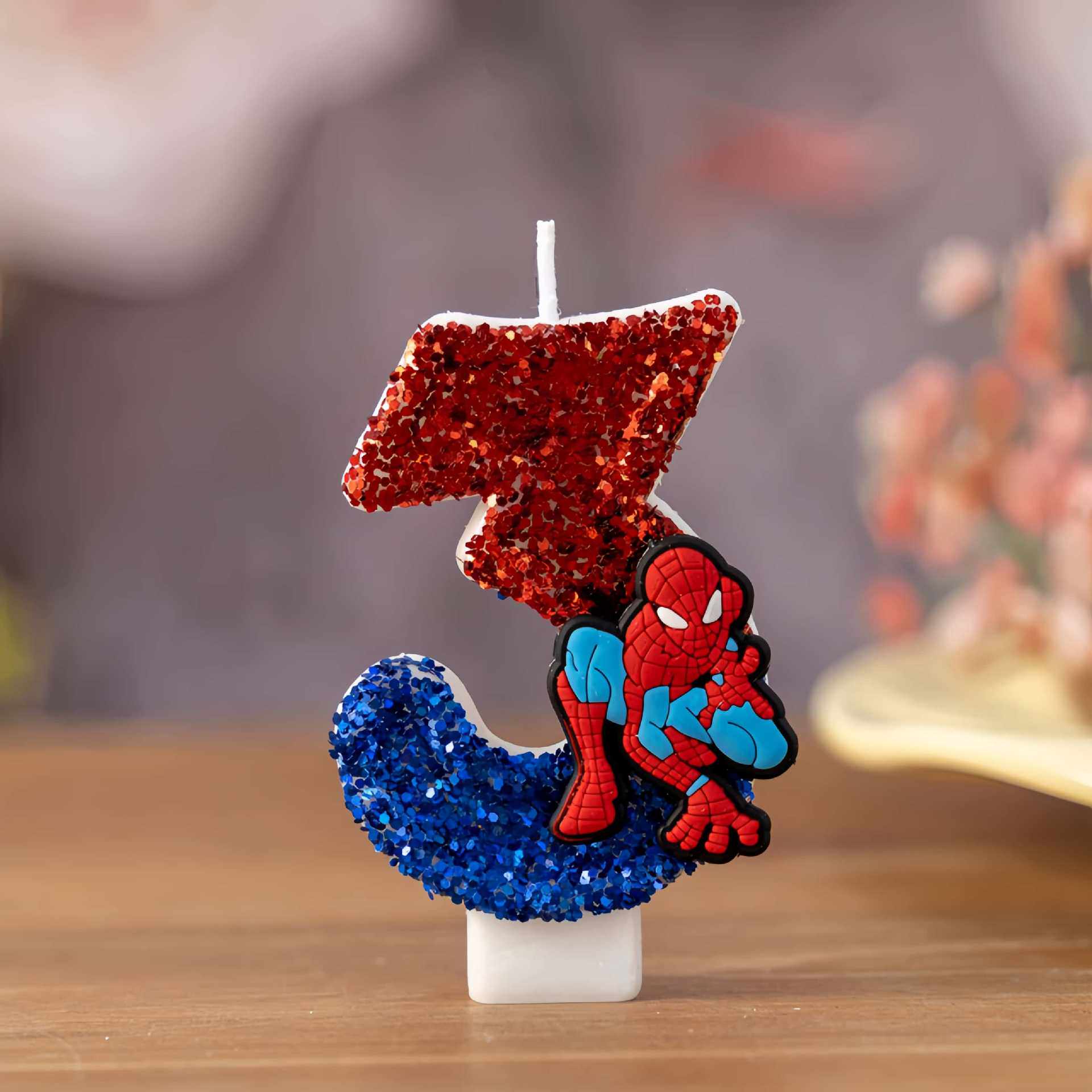 Party Games Kids Birthday - 0-9 Superheld SpiderMan Spaßfiguren-Kerzen Niedliches Cartoon-Muster
