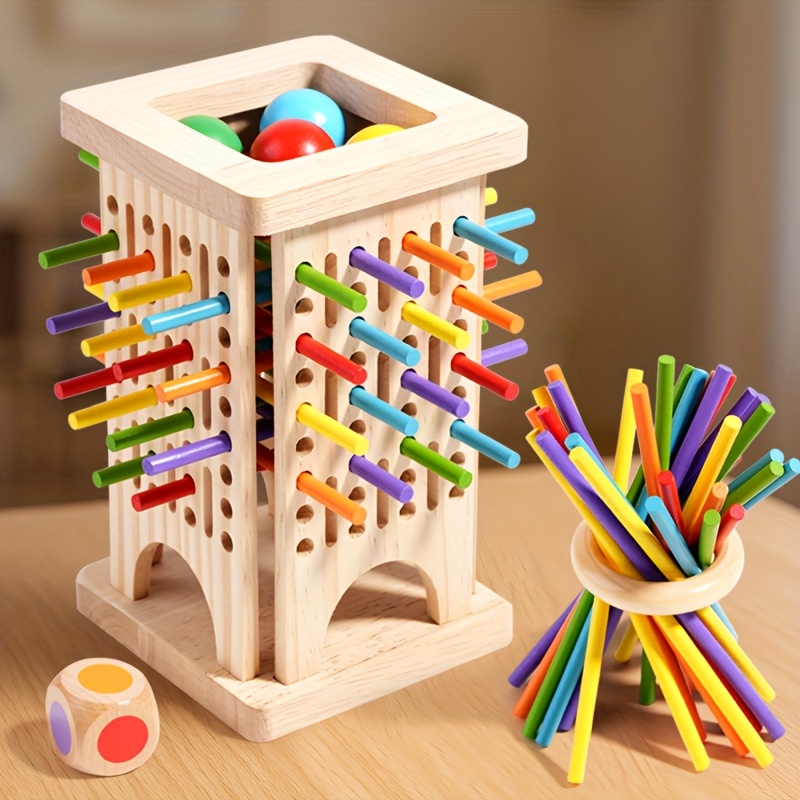 Party Games Kids Indoor - Montessori Holzbrettspiel Bunte Stäbchen Würfelspiel Mathe