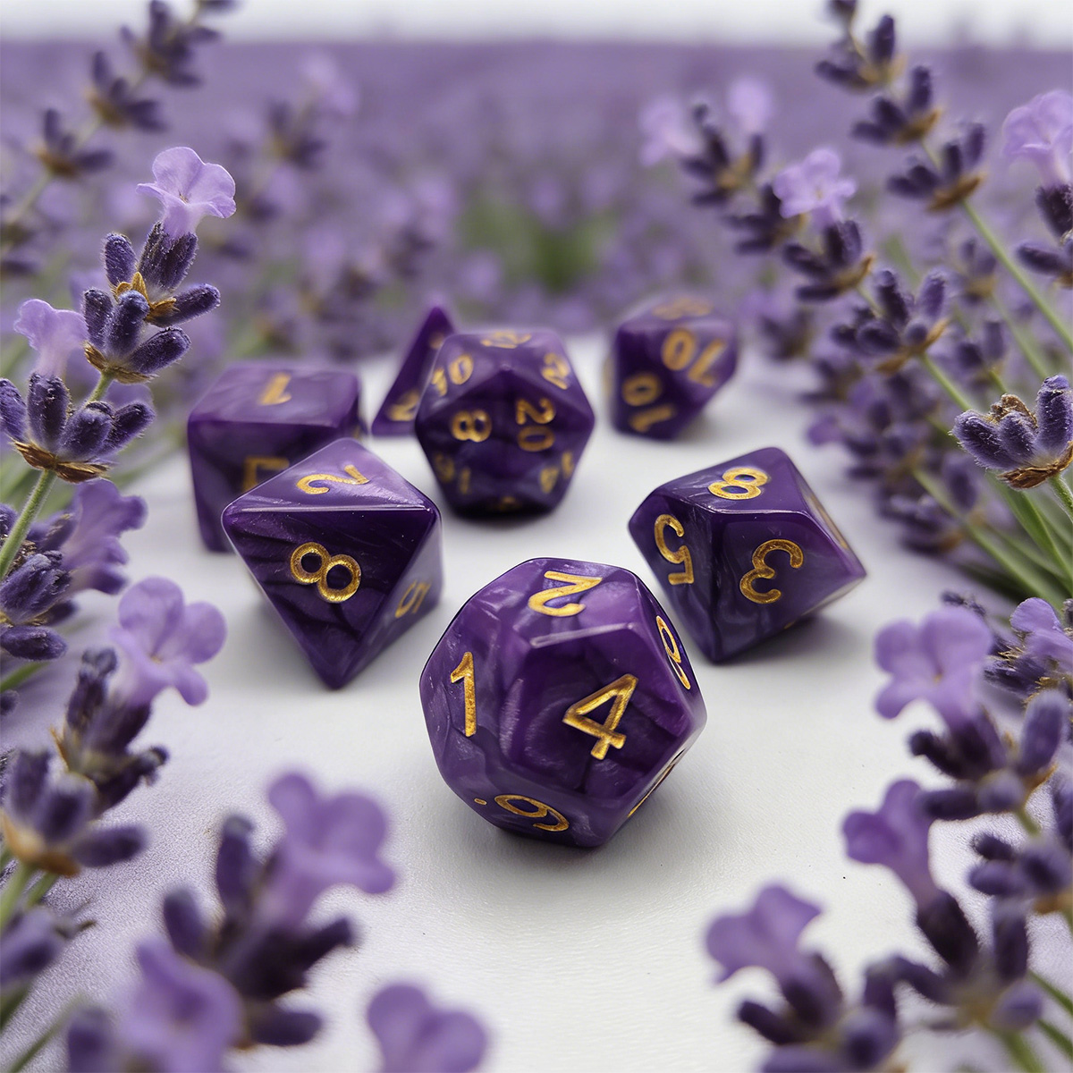 Party Games Mystery - 7-teiliges Würfelset mit Geheimnisvoller Lila Textur