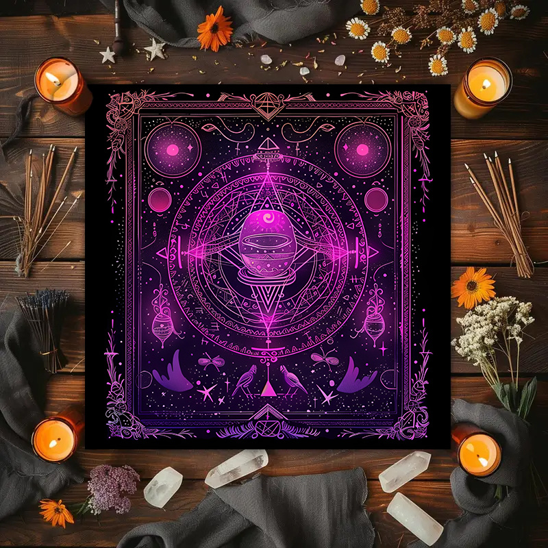 Party Games Mystery - 1 Stück Tarot-Kartentischdecke, Geheimnisvolle Runen-Astrologie-Tischdecke, Hexerei-Hütten-Dekorative