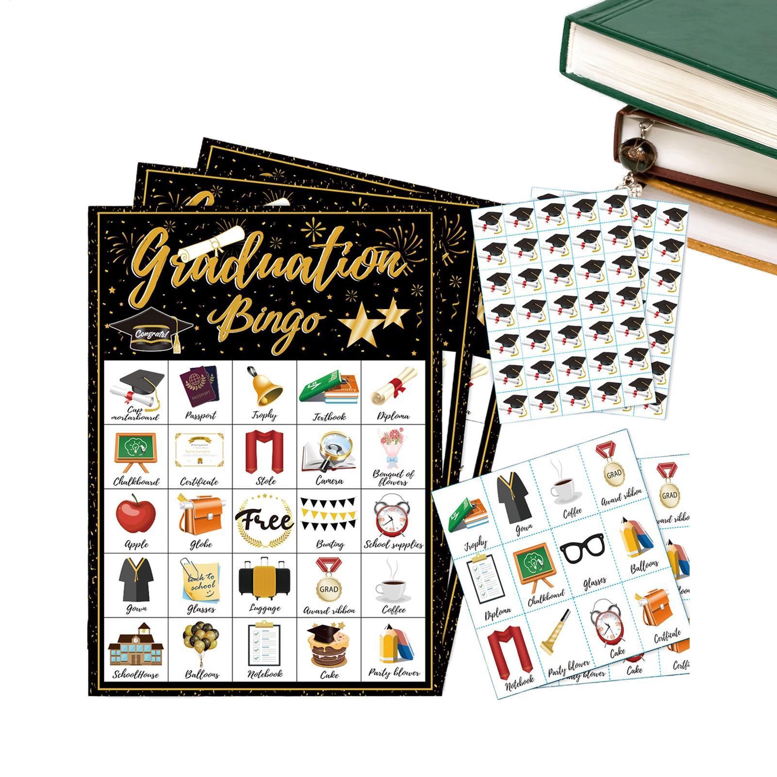 Party Games College - Abschlussfeier Bingo-Karten für 24 Spieler, Graduierungsspiel,
